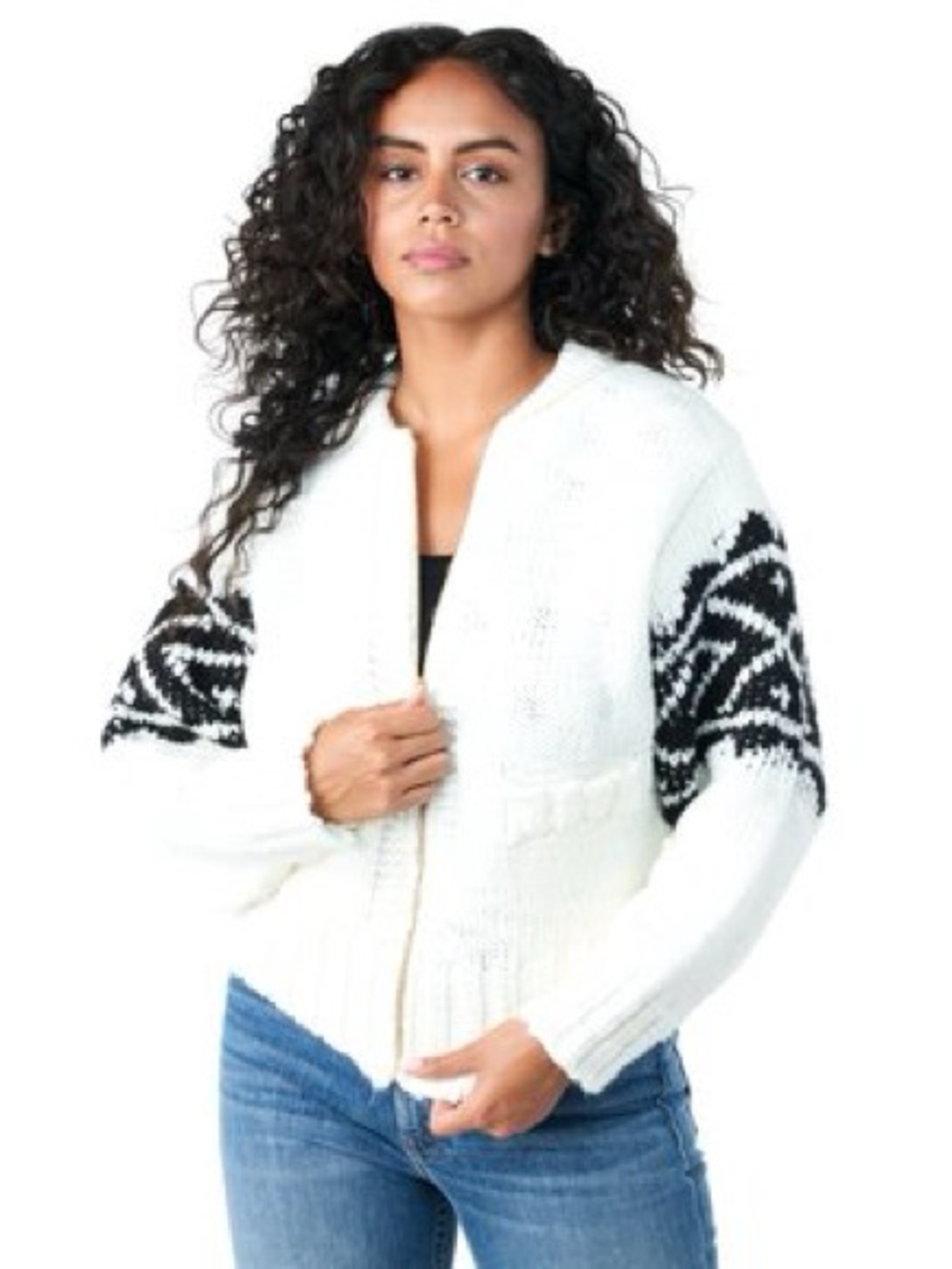 Jen’s Pirate Booty Beach Bonfire Zip Up Black Patterned Sleeve Sweater - Picture 7 of 8